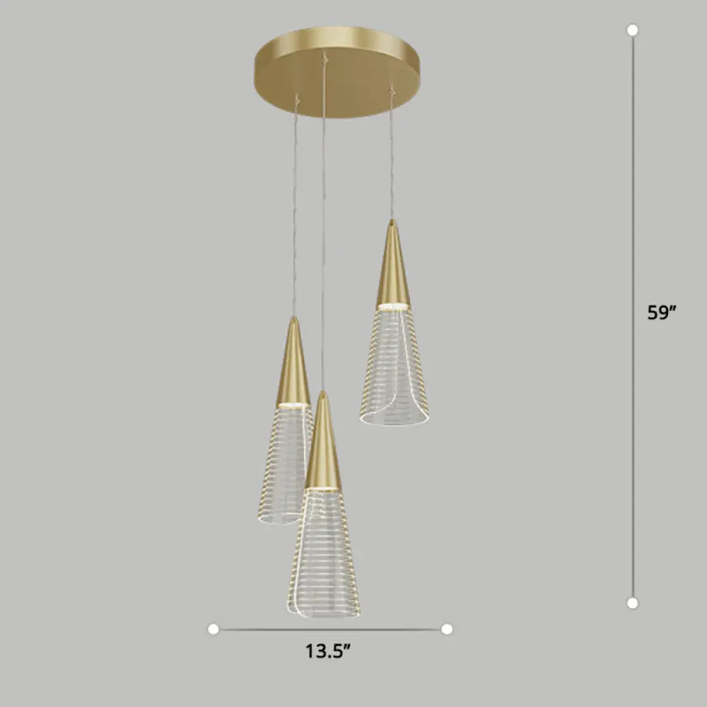 Led Cone Multi Pendant Ceiling Light - Modern Novelty Suspension For Dining Room 3 / Gold Round