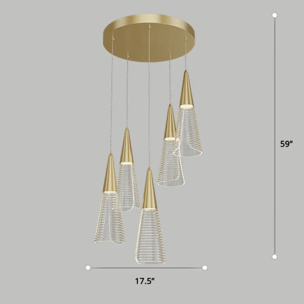 Led Cone Multi Pendant Ceiling Light - Modern Novelty Suspension For Dining Room 5 / Gold Round