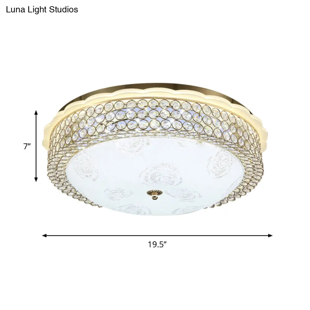Led Crystal Bead Flushmount Lamp For Foyer - Modernist Circle Design 16’/19.5’ Wide