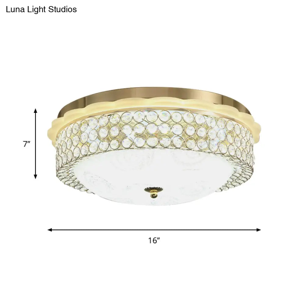 Led Crystal Bead Flushmount Lamp For Foyer - Modernist Circle Design 16’/19.5’ Wide