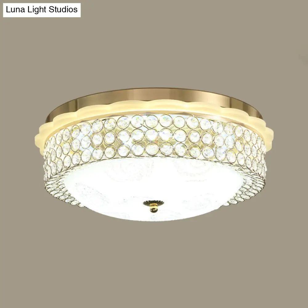 Led Crystal Bead Flushmount Lamp For Foyer - Modernist Circle Design 16’/19.5’ Wide