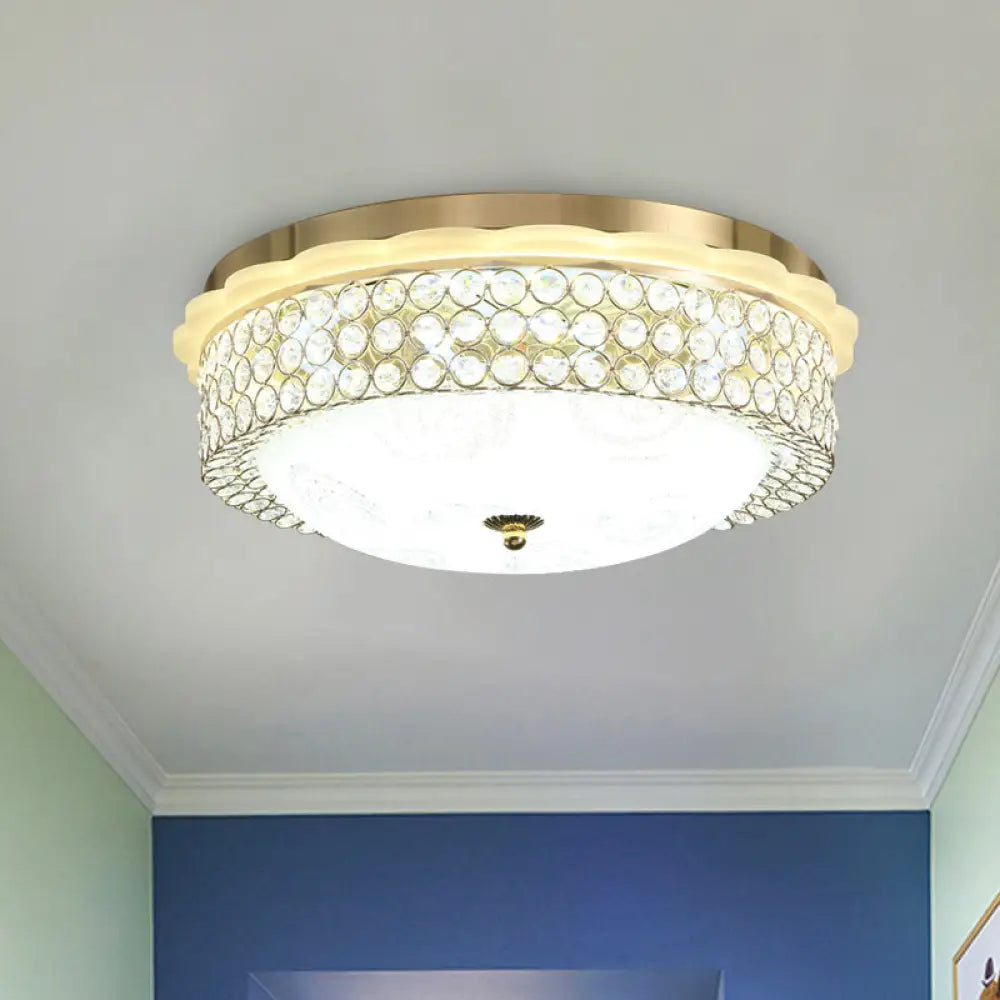 Led Crystal Bead Flushmount Lamp For Foyer - Modernist Circle Design 16’/19.5’ Wide Gold / 16’