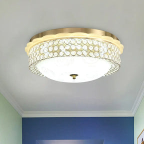 Led Crystal Bead Flushmount Lamp For Foyer - Modernist Circle Design 16’/19.5’ Wide Gold / 16’