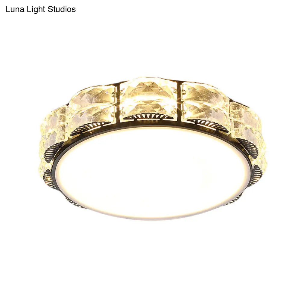 Led Crystal Ceiling Lamp: Simple Scalloped Design Integrated Flush Light Fixture (Black/White)