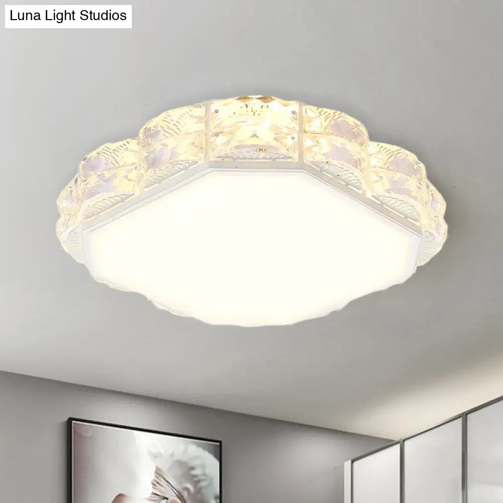 Led Crystal Ceiling Lamp: Simple Scalloped Design Integrated Flush Light Fixture (Black/White)