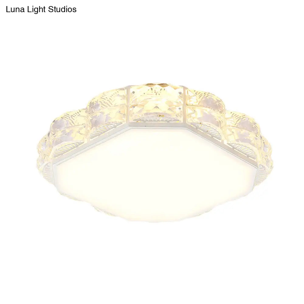 Led Crystal Ceiling Lamp: Simple Scalloped Design Integrated Flush Light Fixture (Black/White)