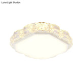 Led Crystal Ceiling Lamp: Simple Scalloped Design Integrated Flush Light Fixture (Black/White)