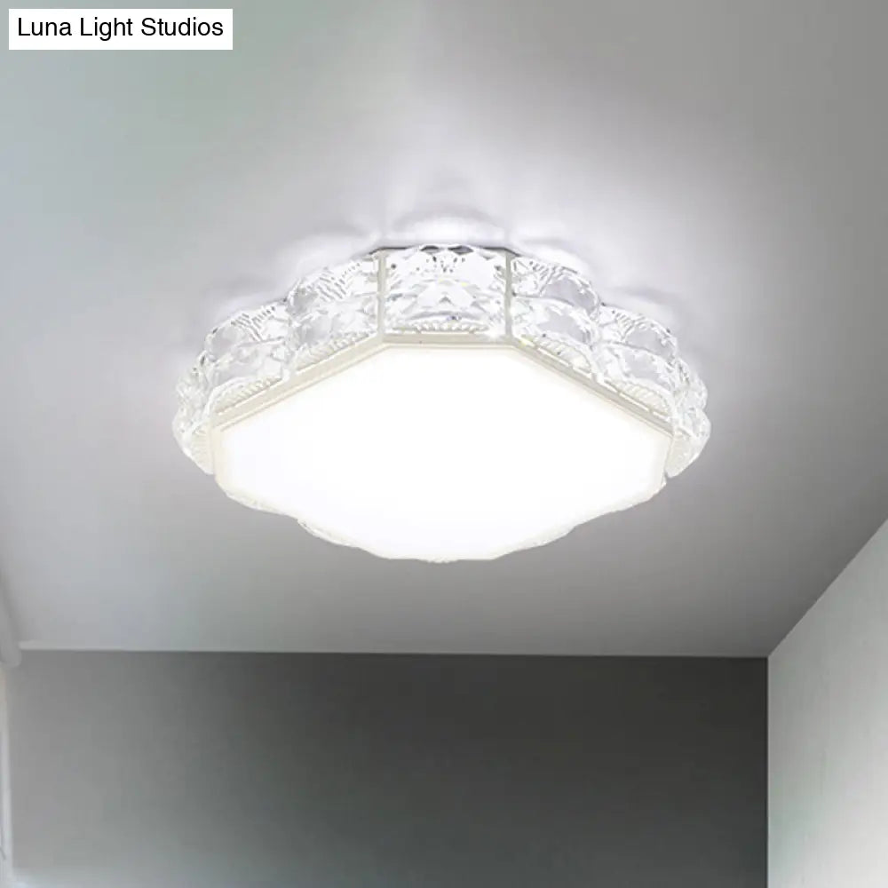 Led Crystal Ceiling Lamp: Simple Scalloped Design Integrated Flush Light Fixture (Black/White)