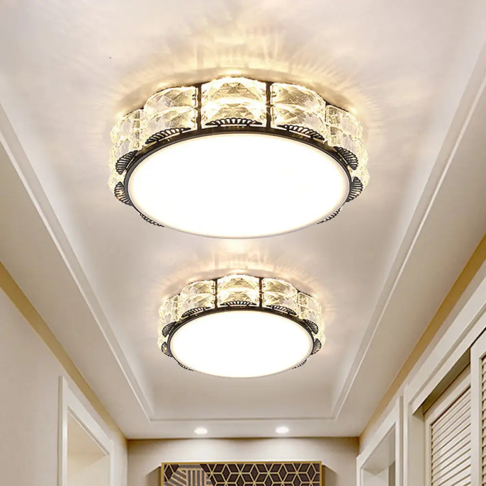 Led Crystal Ceiling Lamp: Simple Scalloped Design Integrated Flush Light Fixture (Black/White)