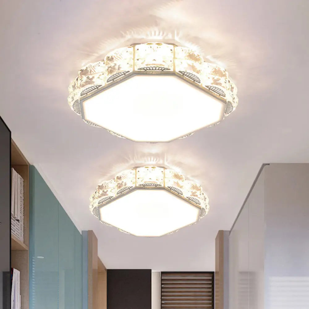 Led Crystal Ceiling Lamp: Simple Scalloped Design Integrated Flush Light Fixture (Black/White)