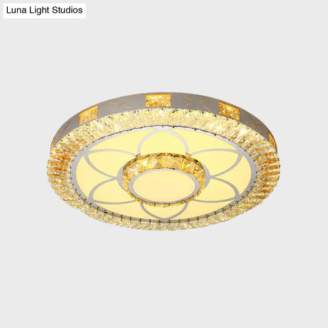 Led Crystal Ceiling Light Flush-Mount Fixture - Modern Chrome With Clear Inlaid Diamond/Flower/Star