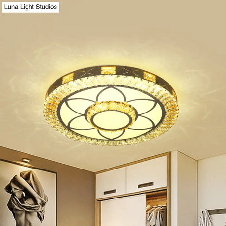 Led Crystal Ceiling Light Flush-Mount Fixture - Modern Chrome With Clear Inlaid Diamond/Flower/Star