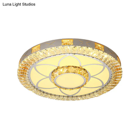 Led Crystal Ceiling Light Flush-Mount Fixture - Modern Chrome With Clear Inlaid Diamond/Flower/Star