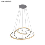 Led Crystal Chandelier Light Fixture Modern Gold/Silver Ceiling Pendant With 3 Rings Warm And White