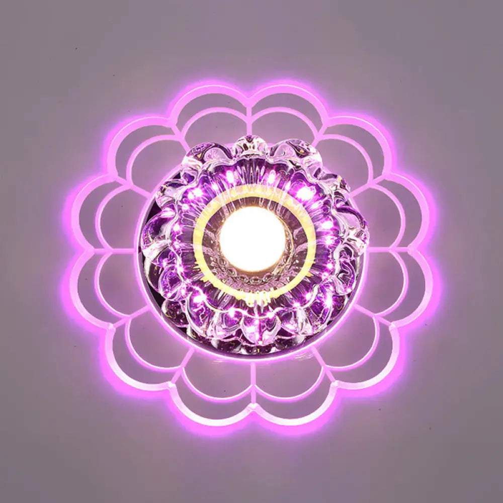 Led Crystal Corridor Ceiling Light - Flower Shade Flush Mount Clear / Pink