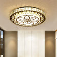 Led Crystal Flower Ceiling Light In Modern 2 - Layered Round Flush Mount Design - Nickel