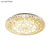 Led Crystal Flower Ceiling Light In Modern 2 - Layered Round Flush Mount Design - Nickel