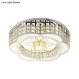 Led Crystal Flush Mount Ceiling Light In Chrome Modern Flower Design 23.5’/31.5’ Wide