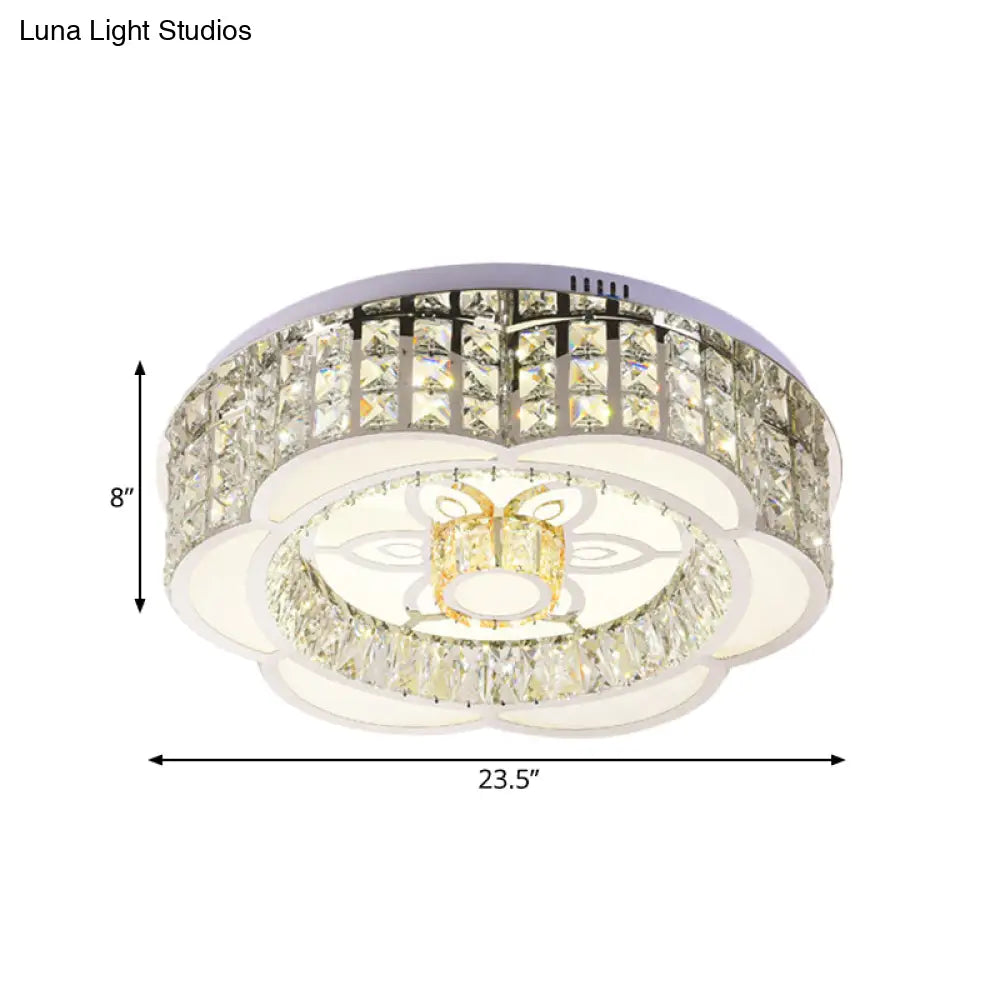 Led Crystal Flush Mount Ceiling Light In Chrome Modern Flower Design 23.5’/31.5’ Wide