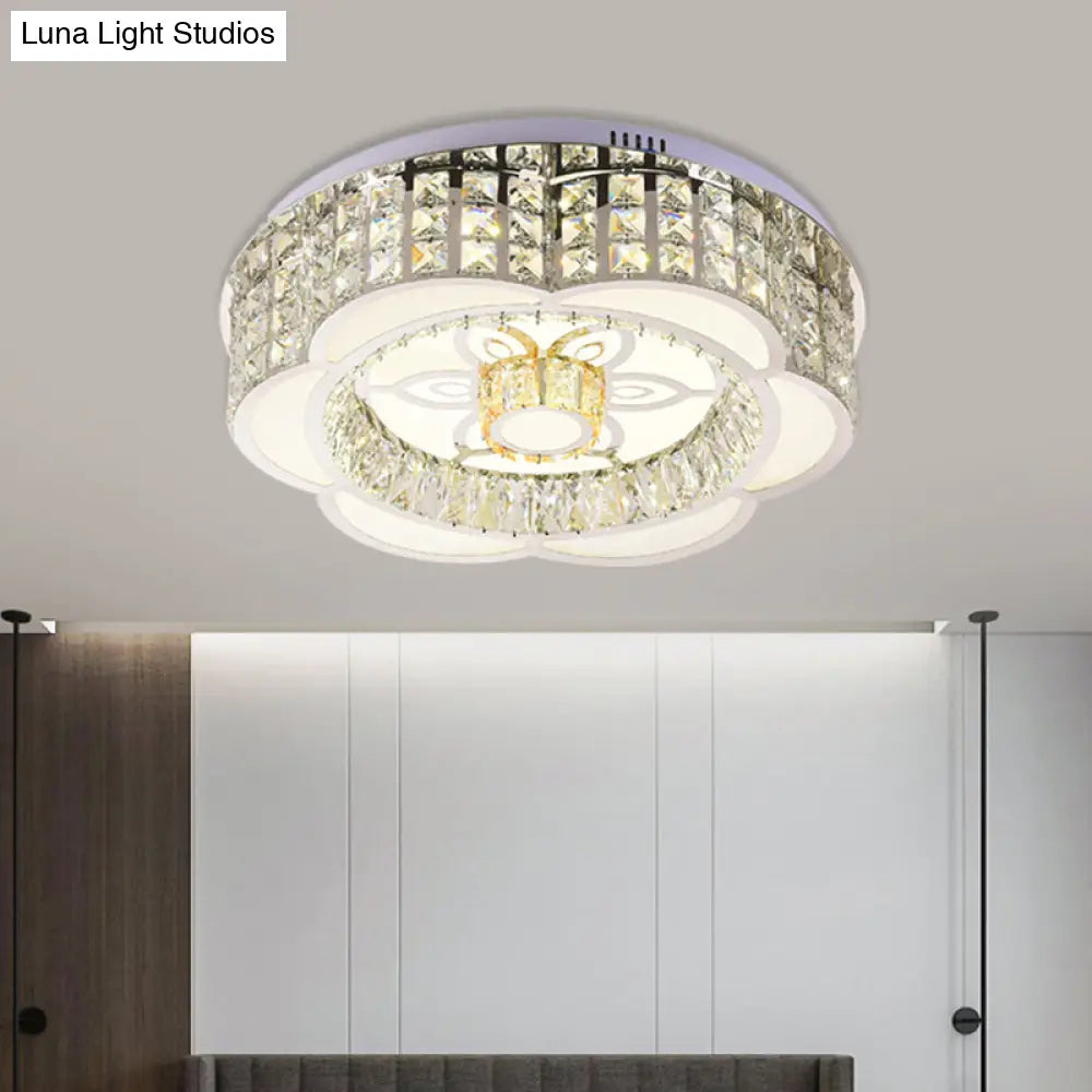 Led Crystal Flush Mount Ceiling Light In Chrome Modern Flower Design 23.5’/31.5’ Wide