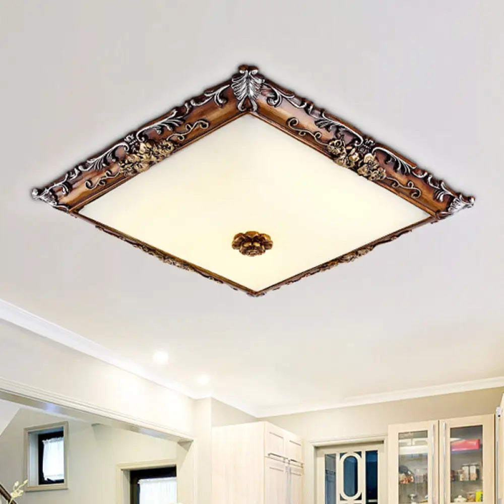 Led Crystal Flush Mount Light - 16’/19.5’ Width Brown Square Living Room Lighting Fixture / 16’