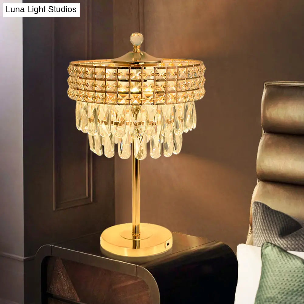 Led Crystal Teardrop Nightstand Lamp For Bedroom - Elegant Gold Night Lighting