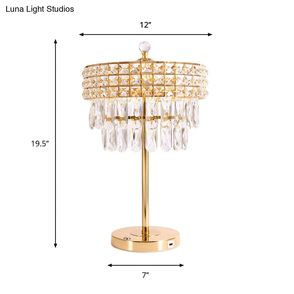 Led Crystal Teardrop Nightstand Lamp For Bedroom - Elegant Gold Night Lighting