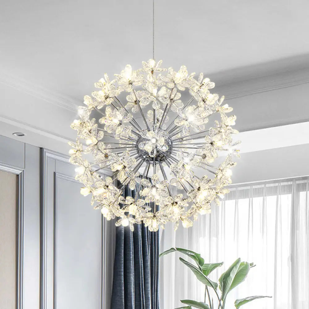 Led Dandelion Chandelier: Crystal Flower Pendant Light For Living Room 32 / Chrome
