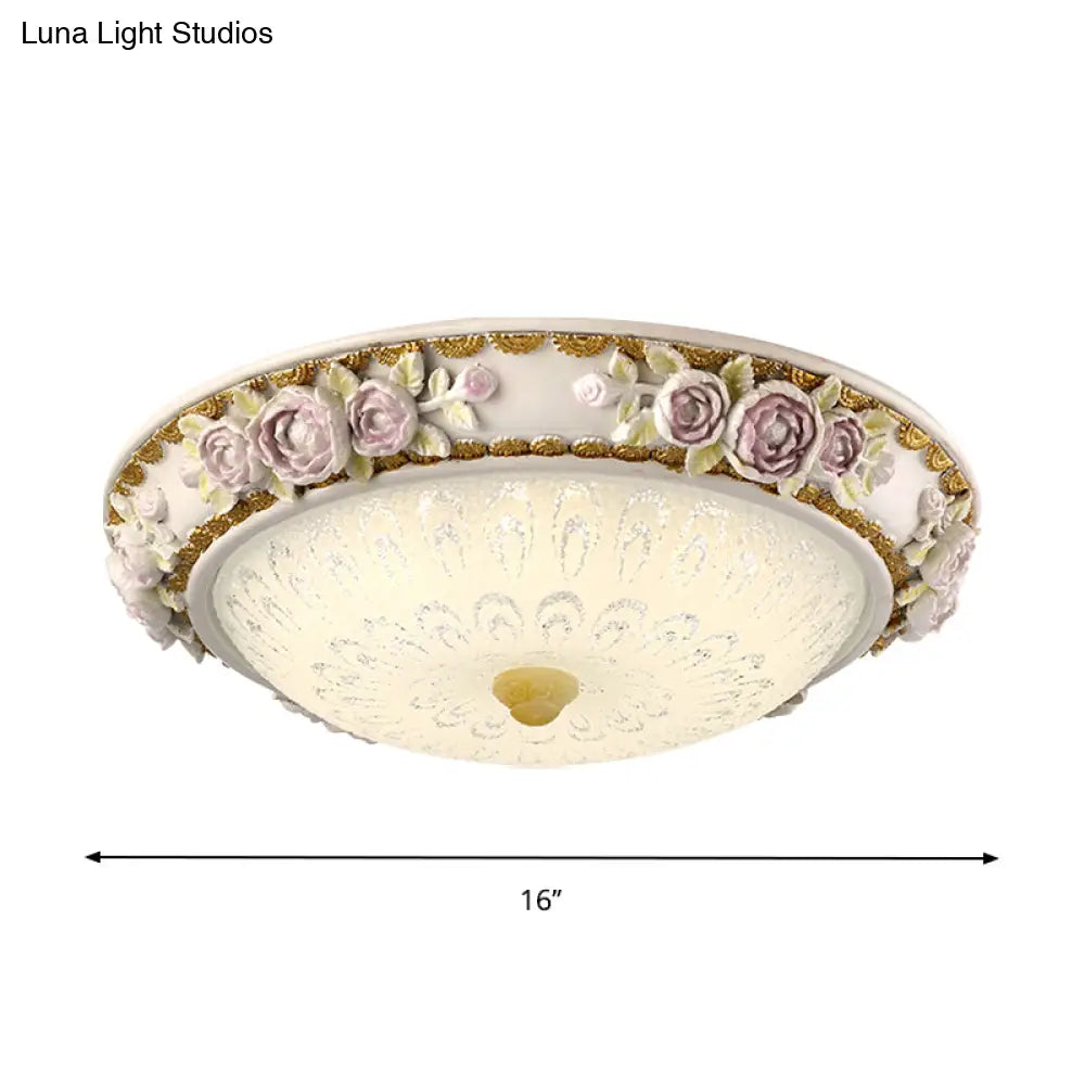 Led Dome Ceiling Lamp With Blossom Accent - White Milky Glass Flush Mount Sizes: 12’ 16’ 19.5