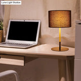 Led Drum Reading Light For Bedroom - Contemporary Fabric Task Lamp In White/Black