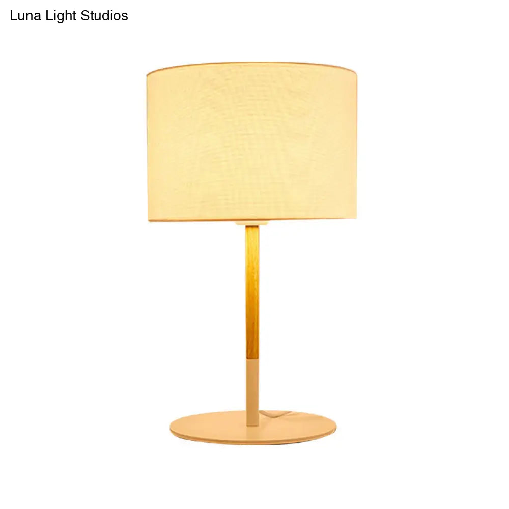 Led Drum Reading Light For Bedroom - Contemporary Fabric Task Lamp In White/Black