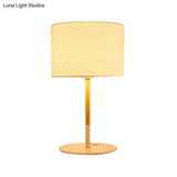 Led Drum Reading Light For Bedroom - Contemporary Fabric Task Lamp In White/Black