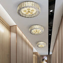 Led Drum Shade Crystal Ceiling Lamp With Flush Mount Spotlight In Nickel Finish