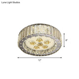 Led Drum Shade Crystal Ceiling Lamp With Flush Mount Spotlight In Nickel Finish
