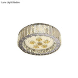 Led Drum Shade Crystal Ceiling Lamp With Flush Mount Spotlight In Nickel Finish