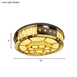 Led Drum Shade Flush Mount Lamp With Chrome Crystal Blocks - Modern Style Ceiling Fixture For