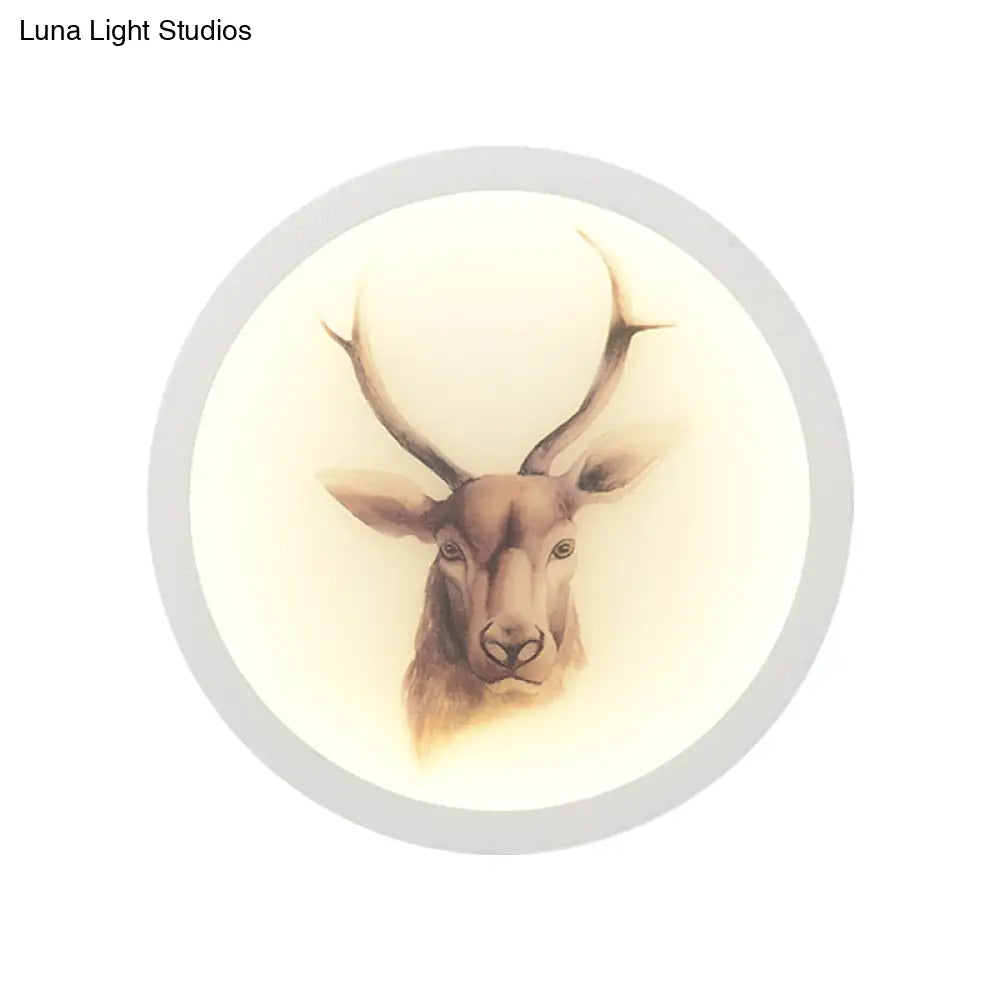 Led Elk Deer Acrylic Wall Mounted Light - Contemporary Style White Circular Design