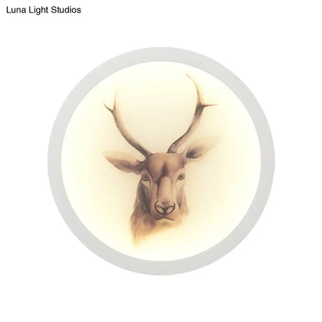 Led Elk Deer Acrylic Wall Mounted Light - Contemporary Style White Circular Design