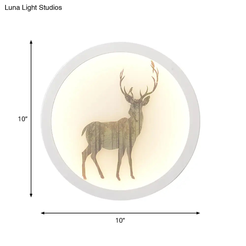 Led Elk Deer Acrylic Wall Mounted Light - Contemporary Style White Circular Design
