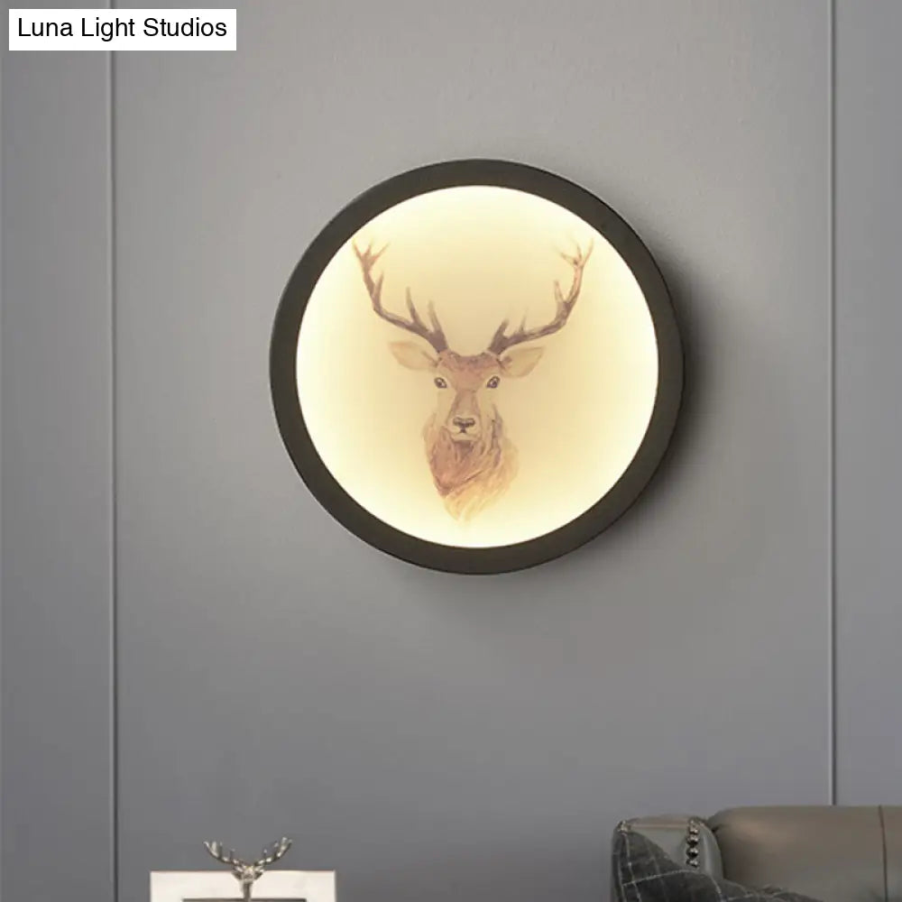 Led Elk Deer Acrylic Wall Mounted Light - Contemporary Style White Circular Design