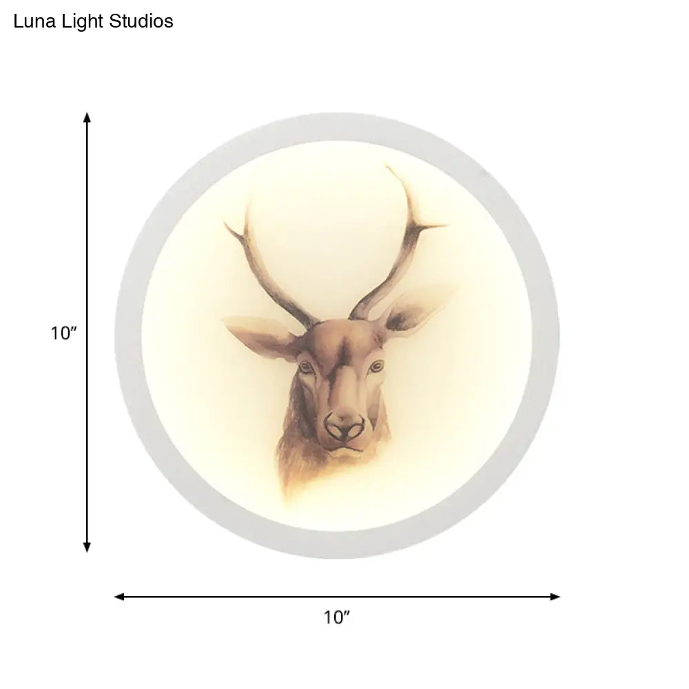 Led Elk Deer Acrylic Wall Mounted Light - Contemporary Style White Circular Design