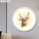 Led Elk Deer Acrylic Wall Mounted Light - Contemporary Style White Circular Design