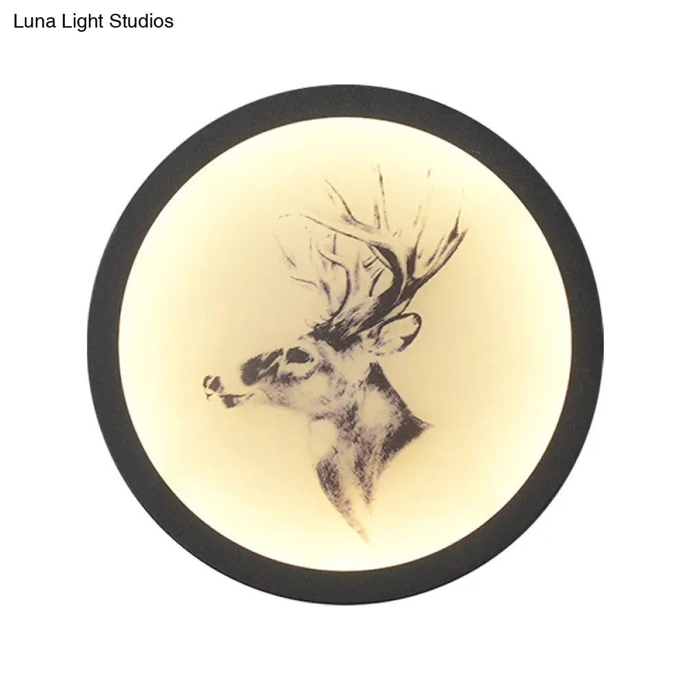 Led Elk Deer Acrylic Wall Mounted Light - Contemporary Style White Circular Design