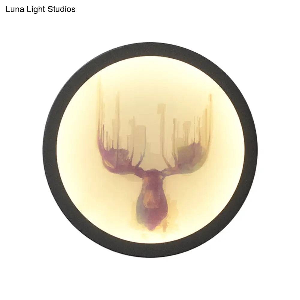 Led Elk Deer Acrylic Wall Mounted Light - Contemporary Style White Circular Design