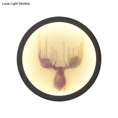 Led Elk Deer Acrylic Wall Mounted Light - Contemporary Style White Circular Design