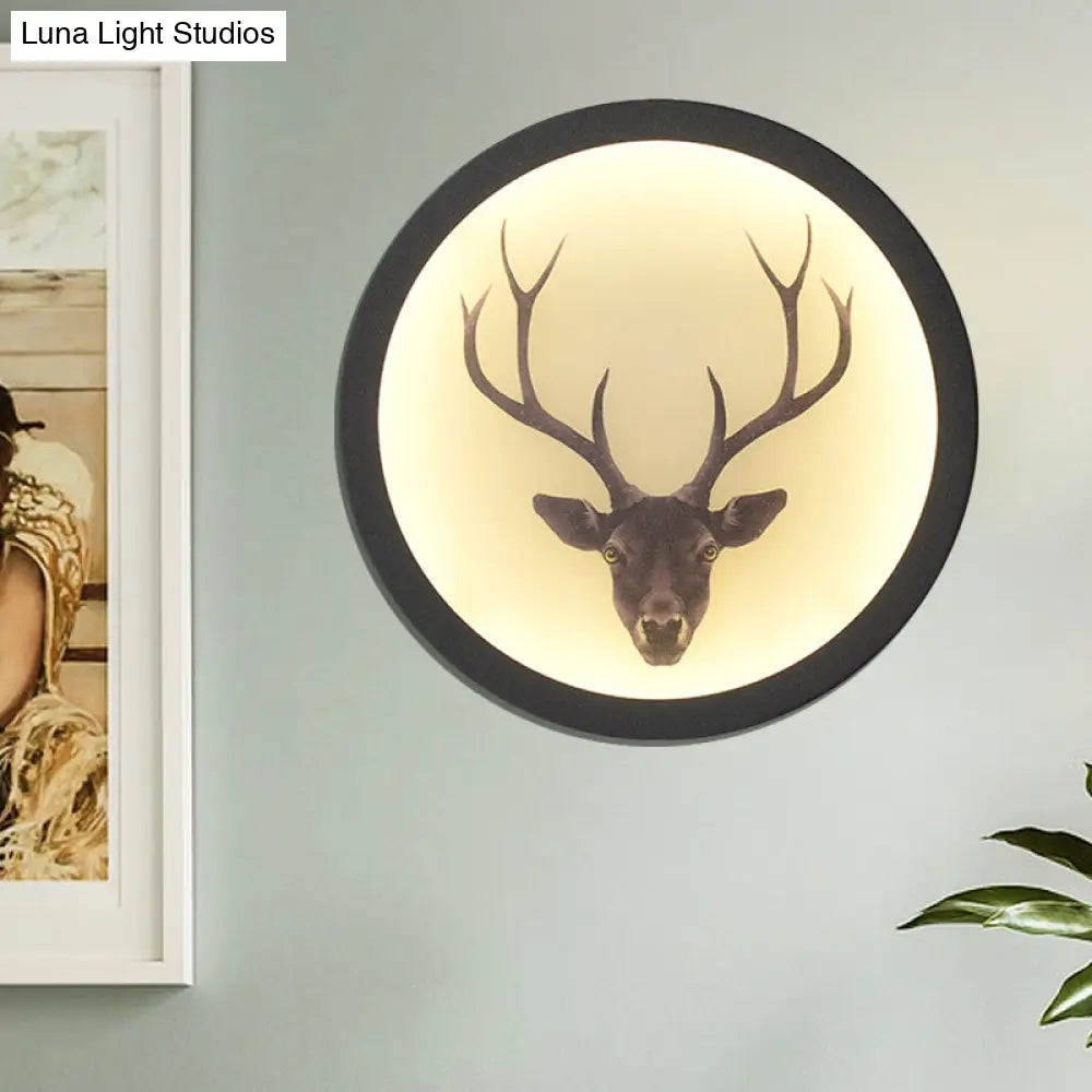 Led Elk Deer Acrylic Wall Mounted Light - Contemporary Style White Circular Design