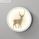 Led Elk Deer Acrylic Wall Mounted Light - Contemporary Style White Circular Design