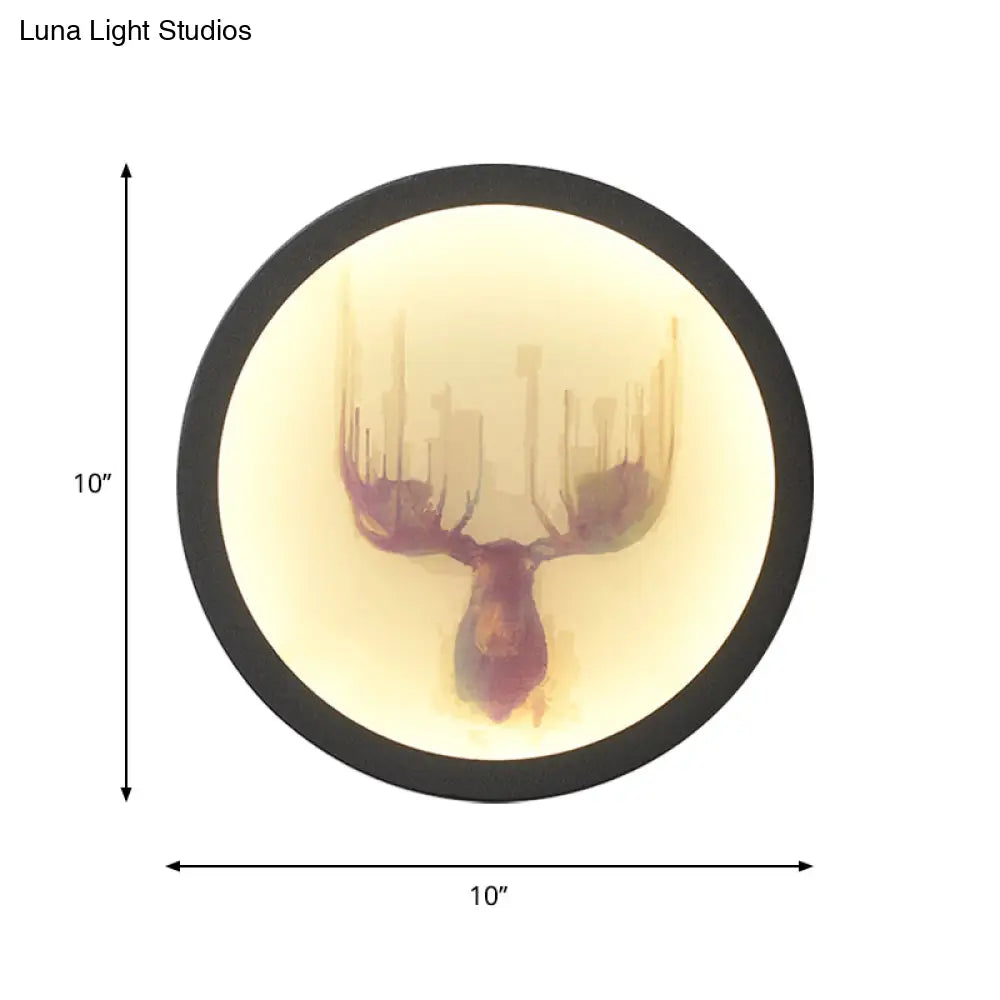 Led Elk Deer Acrylic Wall Mounted Light - Contemporary Style White Circular Design