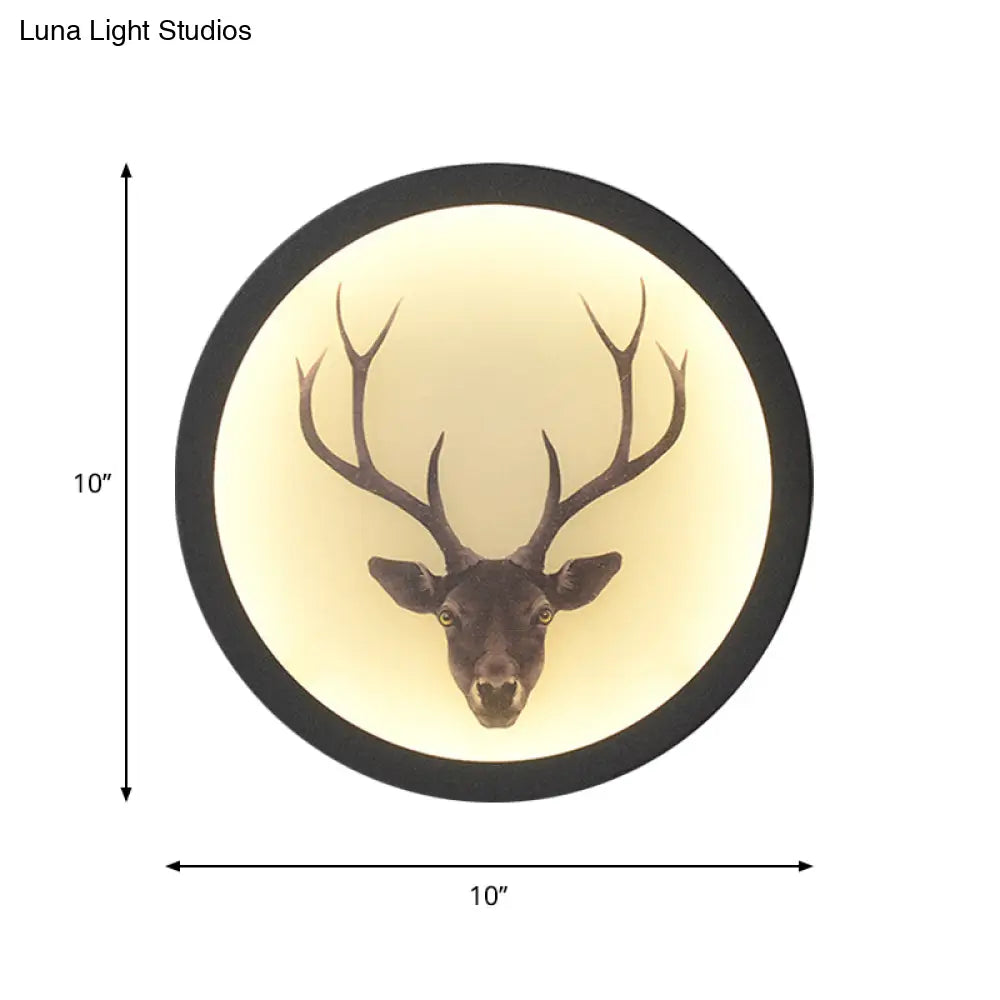 Led Elk Deer Acrylic Wall Mounted Light - Contemporary Style White Circular Design