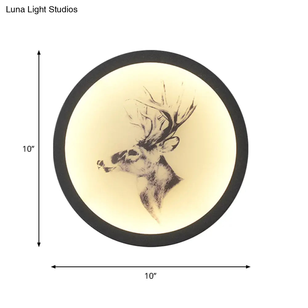 Led Elk Deer Acrylic Wall Mounted Light - Contemporary Style White Circular Design